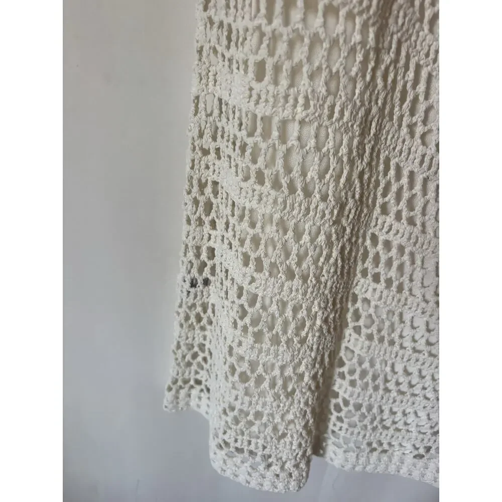 Theory Maxi Skirt Large Crochet Lined Cream Stretch Boho Aline Long